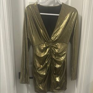 Gold Metallic Long Sleeve Dress
